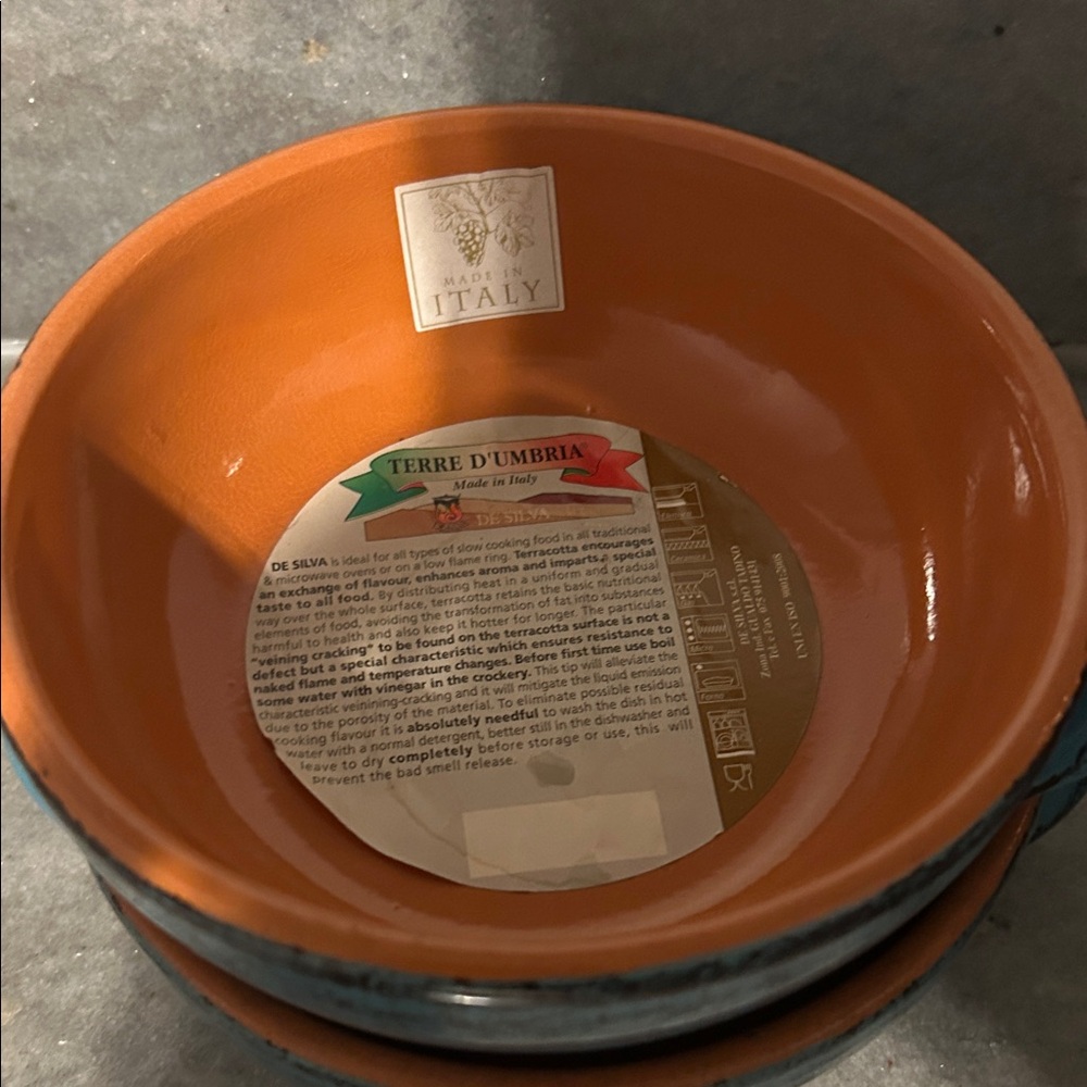 De Silvia Rustic Blue and Orange Ceramic Bowls made in Italy - Picture 2 of 5